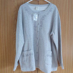 Blair 2XL Gray  Button Down Floral Embroidered  Sweatshirt Jacket {NEW}